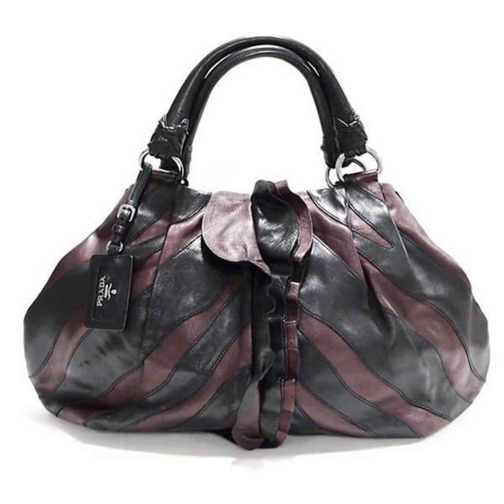 Prada Striped Patchwork Tote Bag Black Purple - image 1